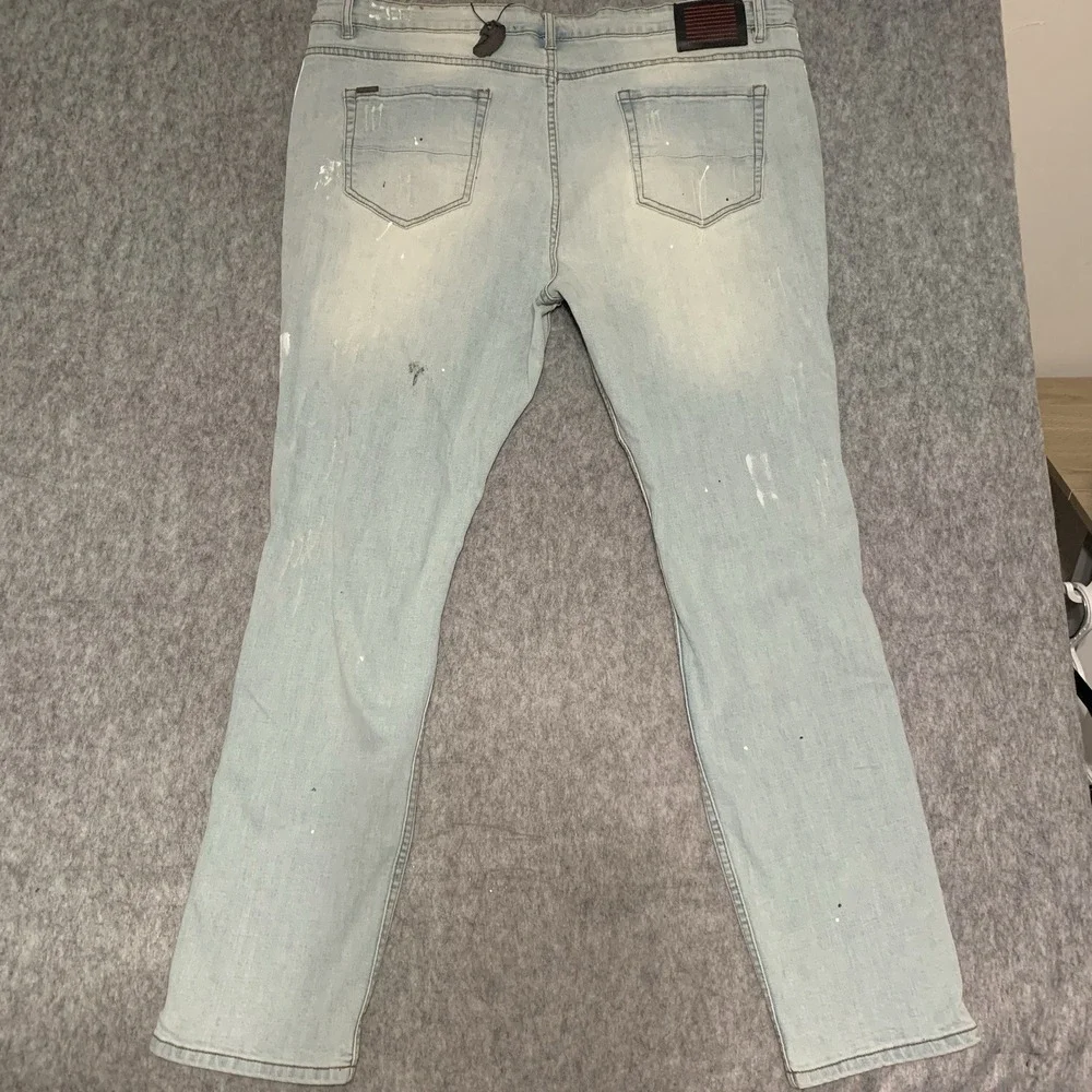 NWT Serenede Jeans Men's 44x31 Distressed Paint Splatter White Black Stripe